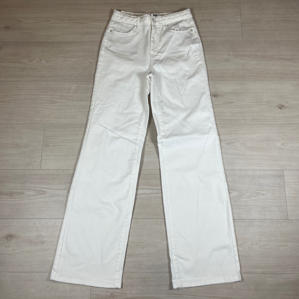 Judy Blue White High Rise Wide Leg Braided Waist Jeans Size 7/28